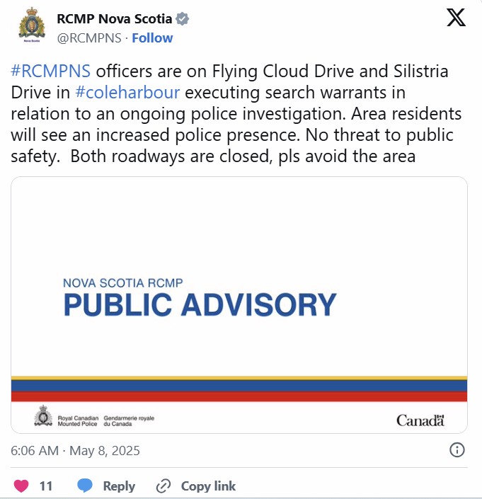 NS省RCMP：Cole Harbour警方依据搜查令逮捕两人