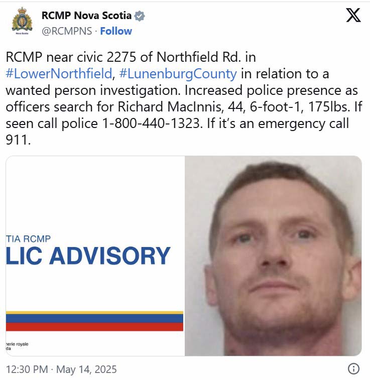 NS省Lower Northfield发布就地避难令 一男子已被拘捕
