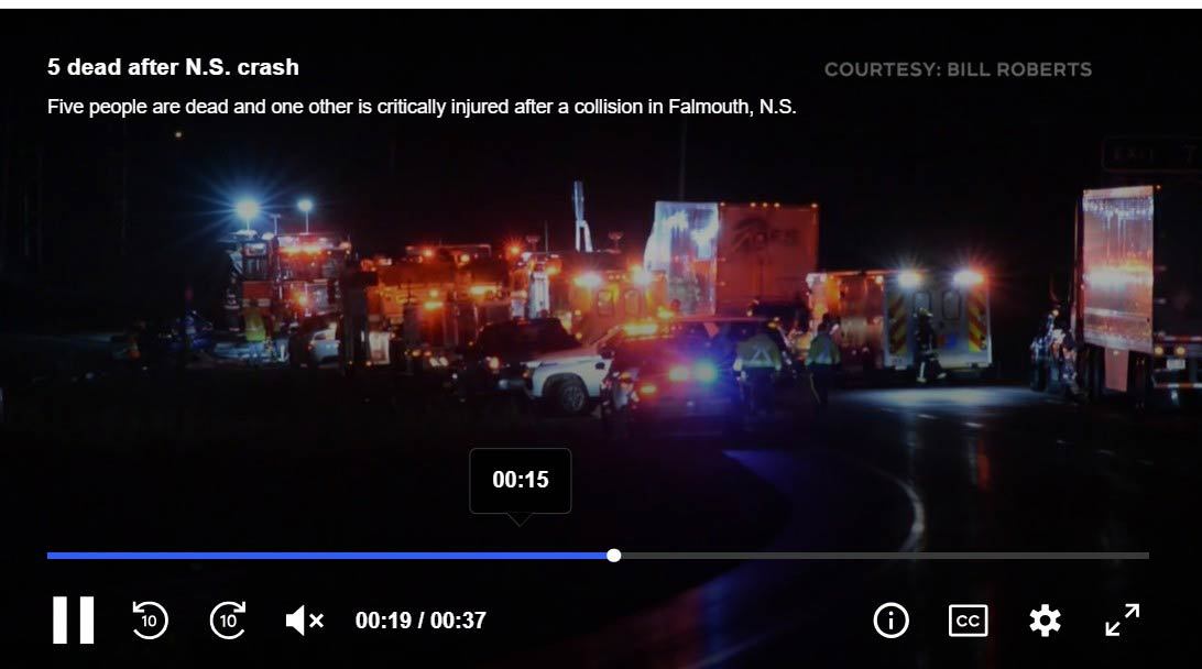 新斯科舍省法尔茅斯（Falmouth）严重车祸致5人死亡1人重伤